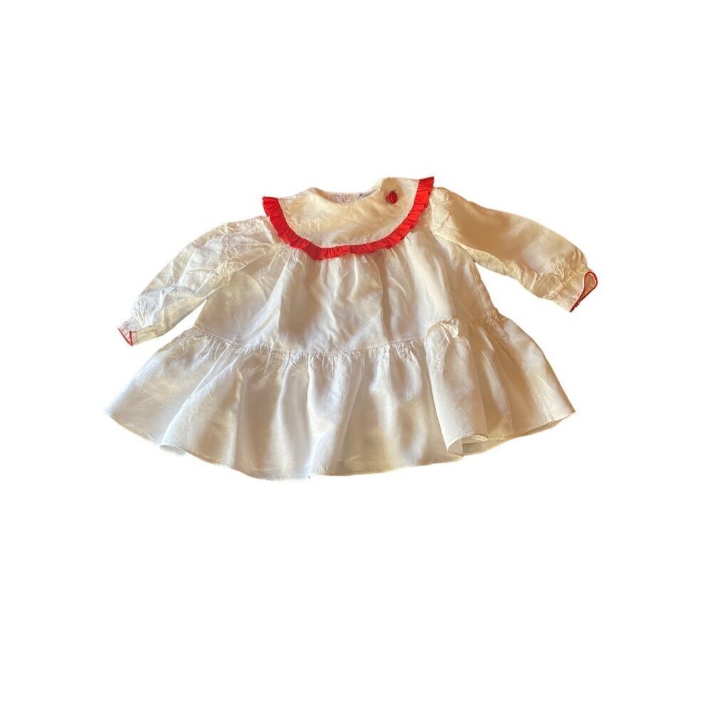Vintage Diane Von Furstenberg Girls 4T White Long Sleeve Red Ruffle Trim